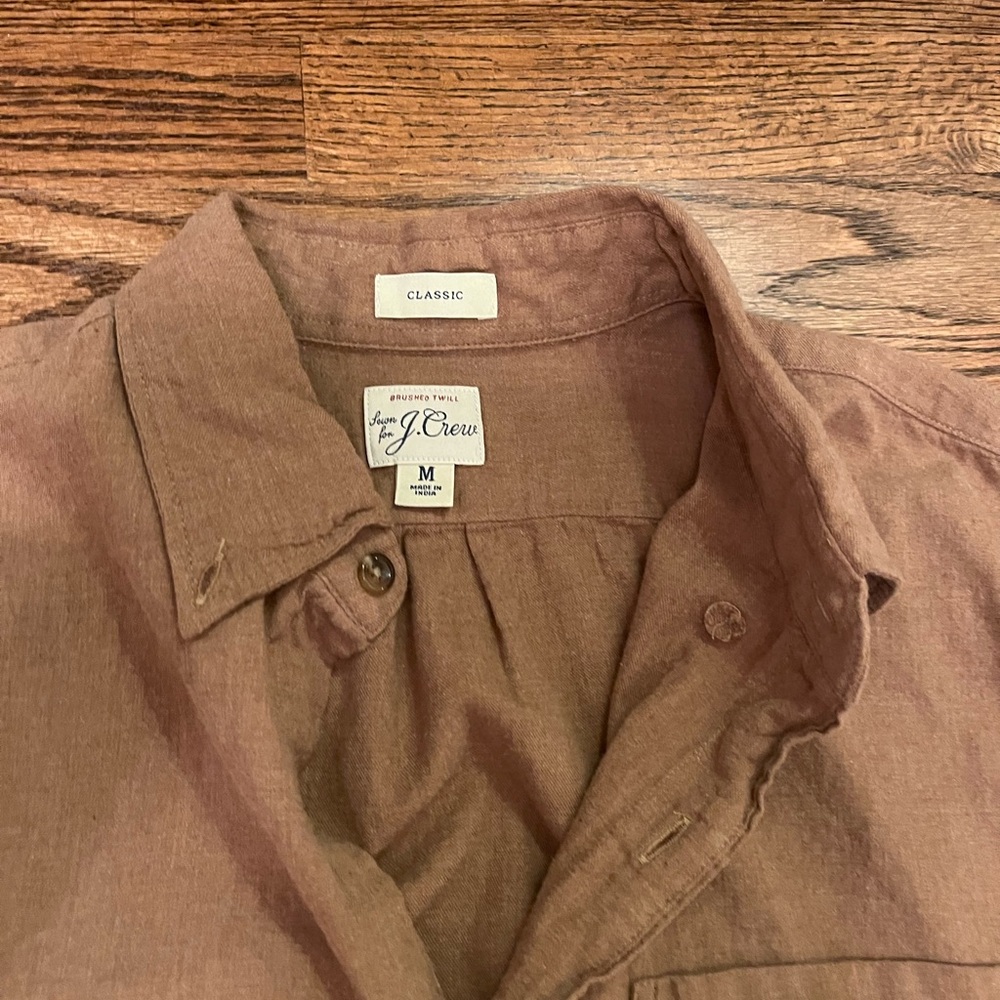 Unworn brushed cotton J.Crew button-down in light brown, size medium